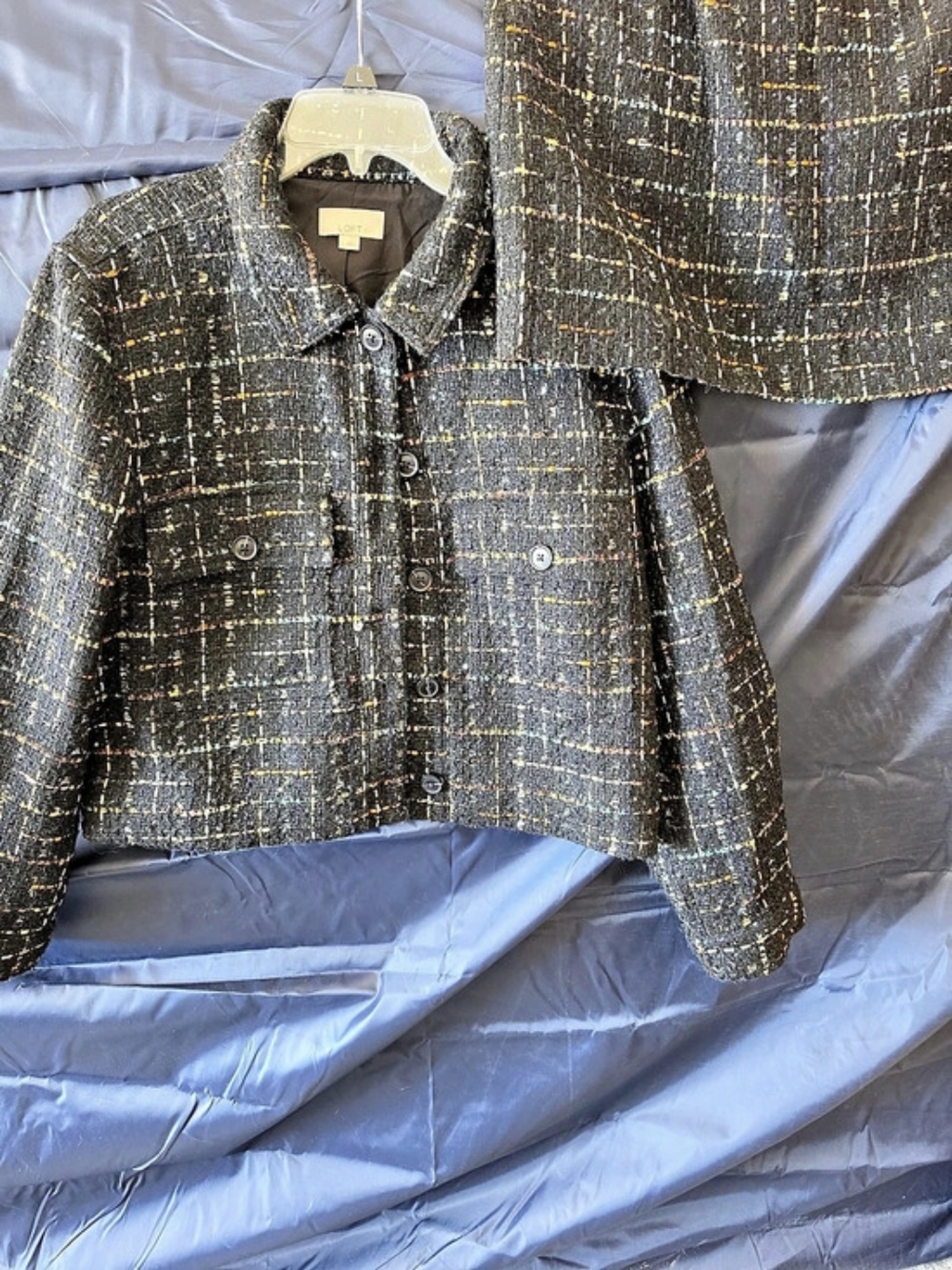 LOFT Plaid Jacket in Black & Gold Size Large Like New